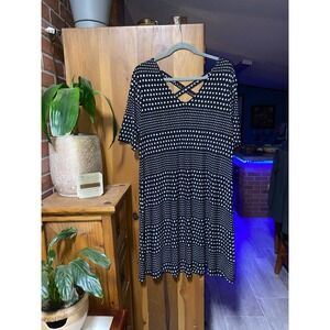 Chico's blue & white polkadot dress Short Sleeve Stretchy. Sz 2